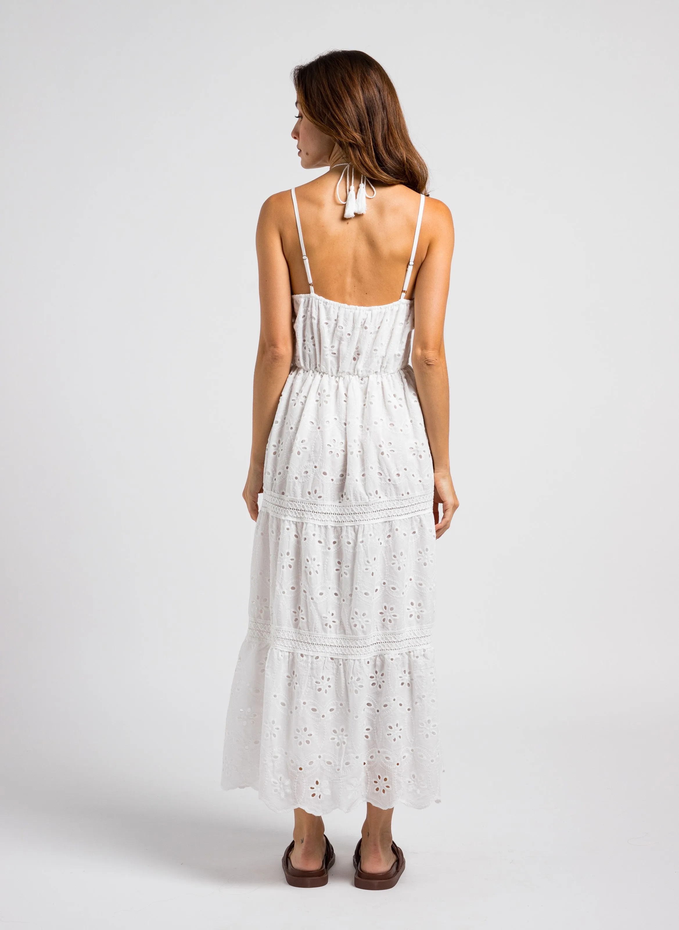 KARL MARC JOHN ROSE  VESTIDO DE TIRANTES BORDADO DE ALGODóN EN BLANCO