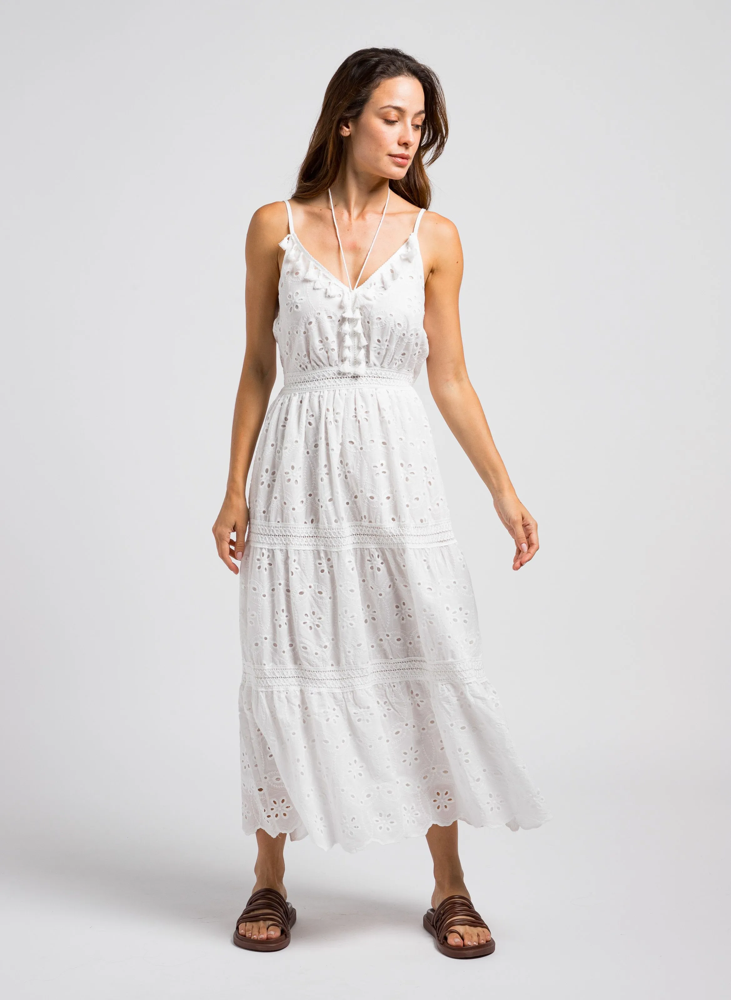 KARL MARC JOHN ROSE  VESTIDO DE TIRANTES BORDADO DE ALGODóN EN BLANCO