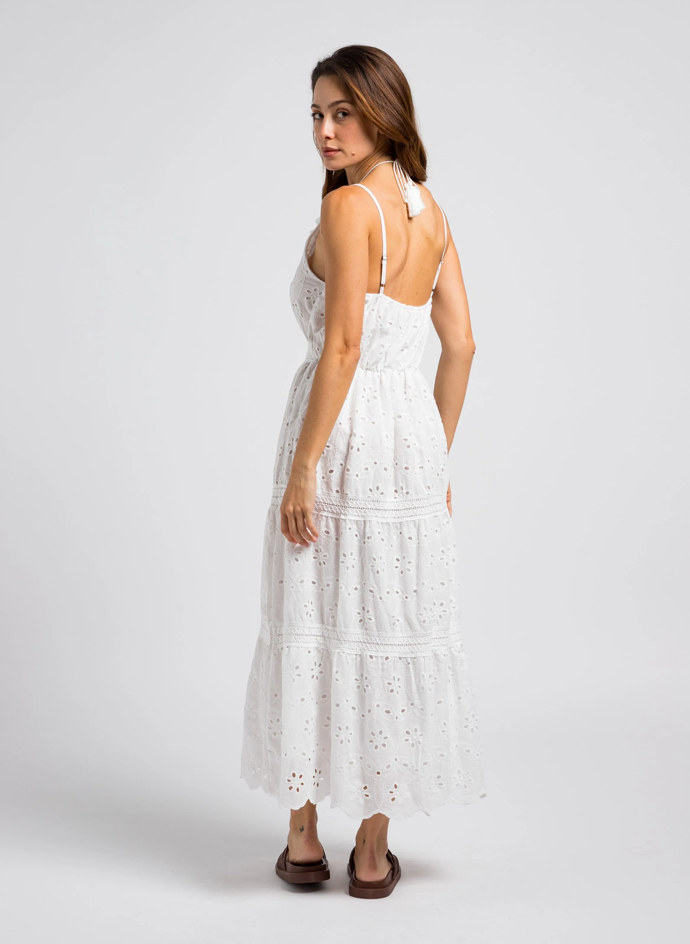 KARL MARC JOHN ROSE  VESTIDO DE TIRANTES BORDADO DE ALGODóN EN BLANCO