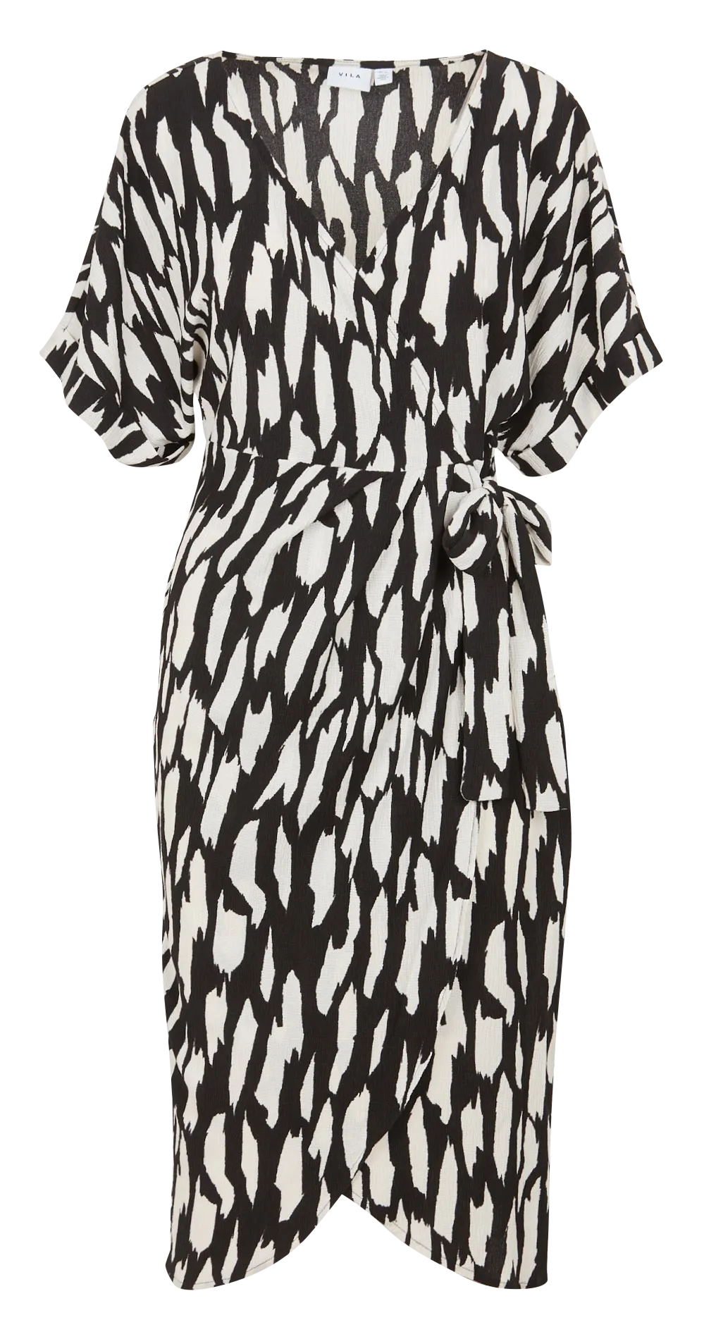 LAYA  VESTIDO MIDI CRUZADO CON MOTIVO EN NEGRO