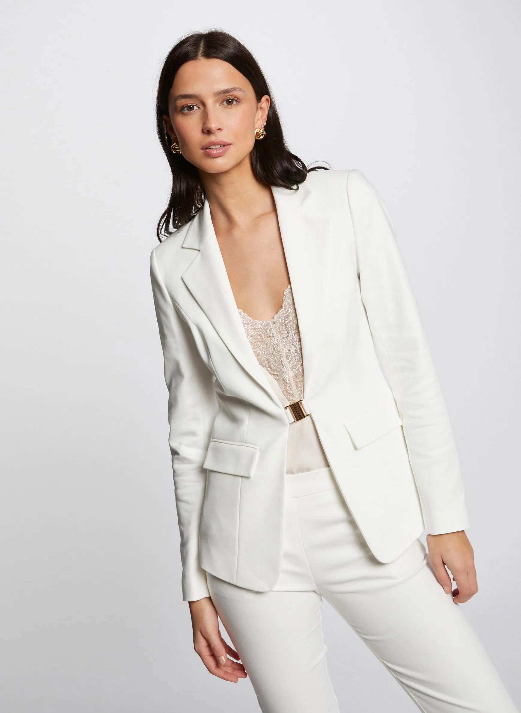 MORGAN VIAZA.F  CHAQUETA AJUSTADA DE MEZCLA DE ALGODóN CON CIERRE DE BROCHE EN BLANCO