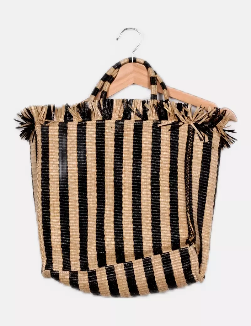 Oysho Bolso de raffia bicolor