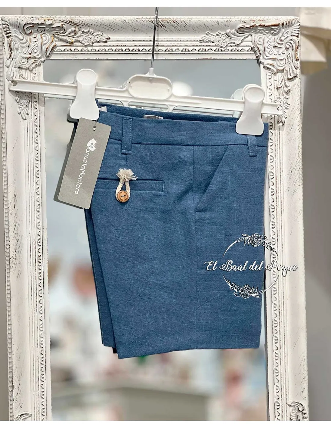 Pantalón Corto Ceremonia Lino Niño Azul Manuela Montero