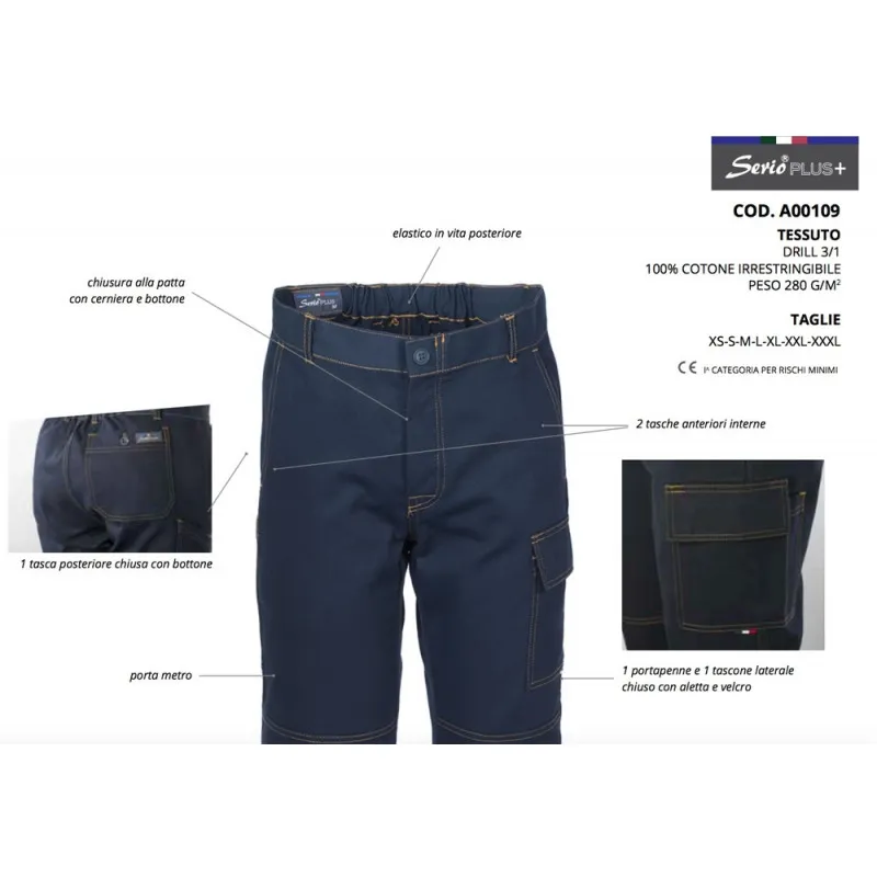 PANTALóN DE TRABAJO MULTIBOLSILLOS AZUL MARINO SERIOPLUS  ROSSINI