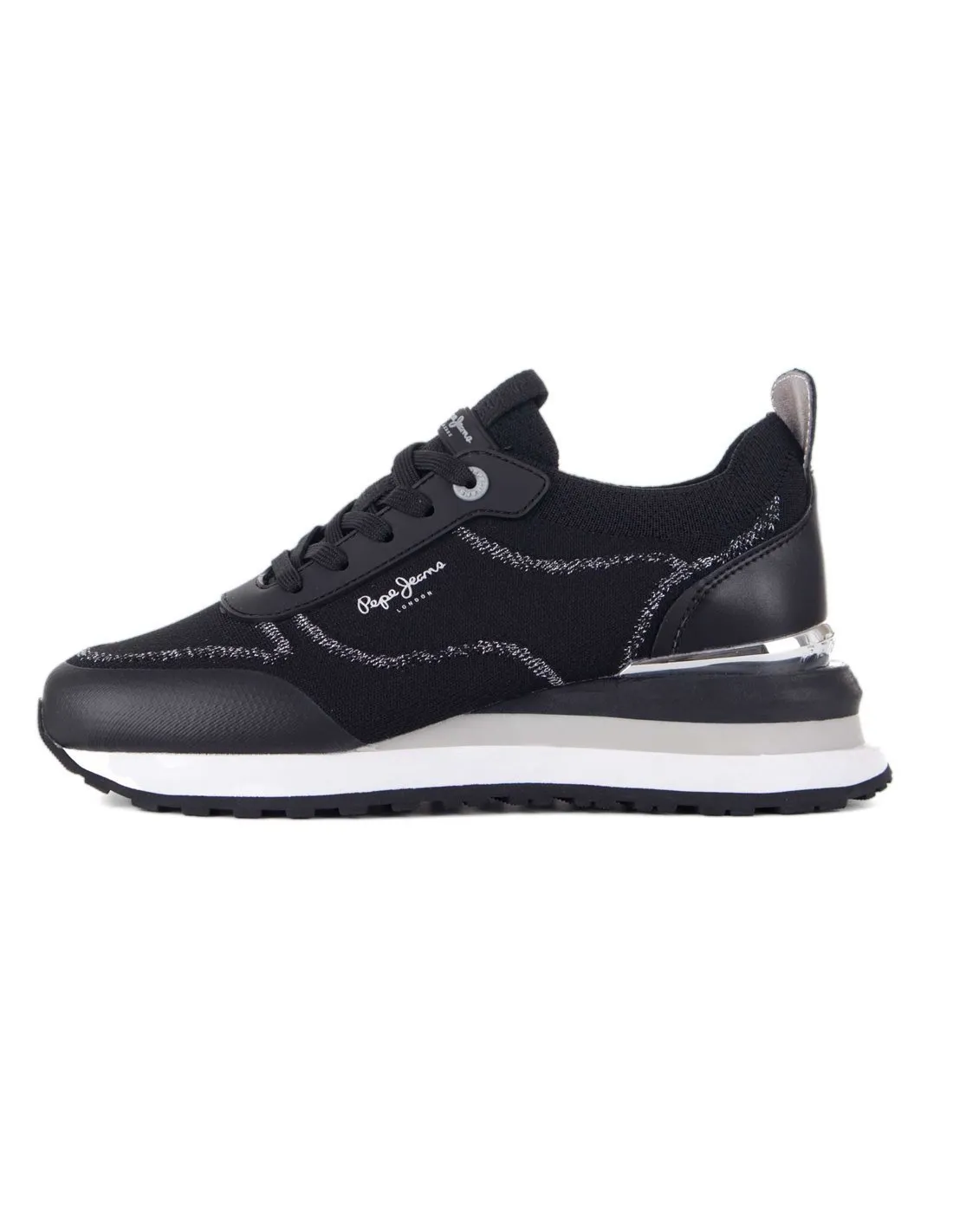 PEPE JEANS  ZAPATILLAS NEGRO Y PLATEADO BLUR CONTOUR MUJER
