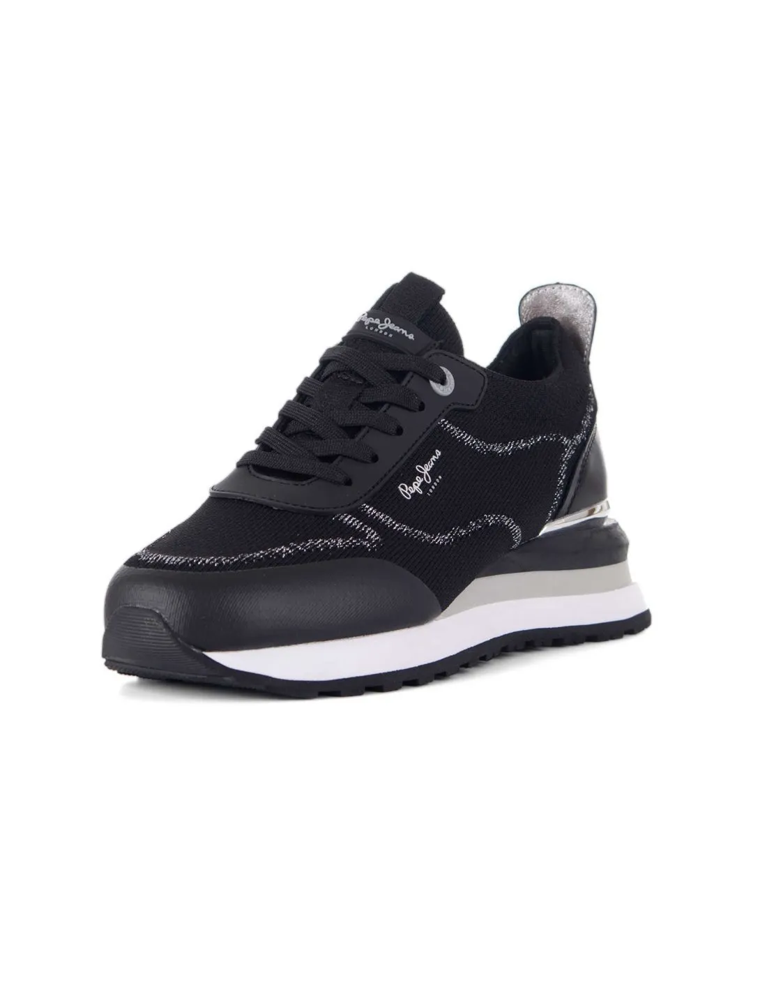 PEPE JEANS  ZAPATILLAS NEGRO Y PLATEADO BLUR CONTOUR MUJER