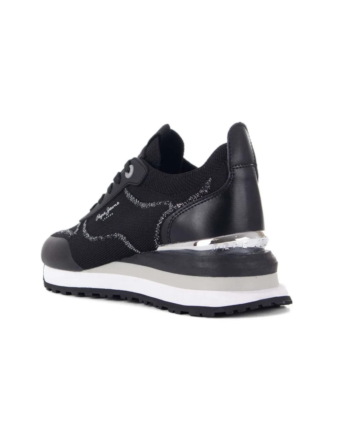 PEPE JEANS  ZAPATILLAS NEGRO Y PLATEADO BLUR CONTOUR MUJER