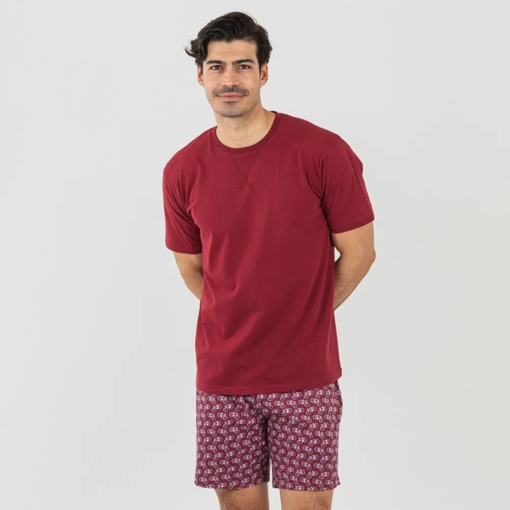 Pijama corto algodón hombre Benacity burdeos