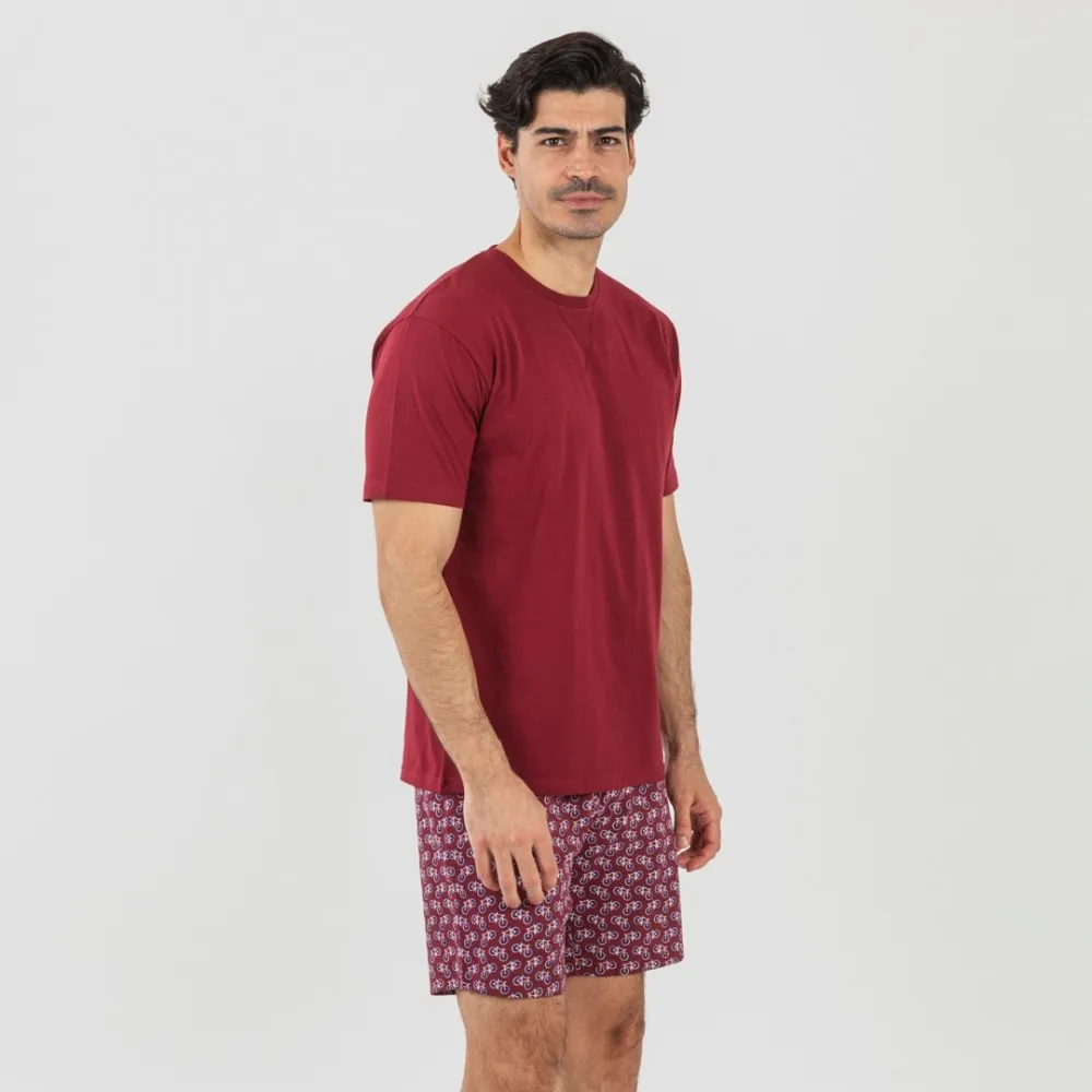 Pijama corto algodón hombre Benacity burdeos