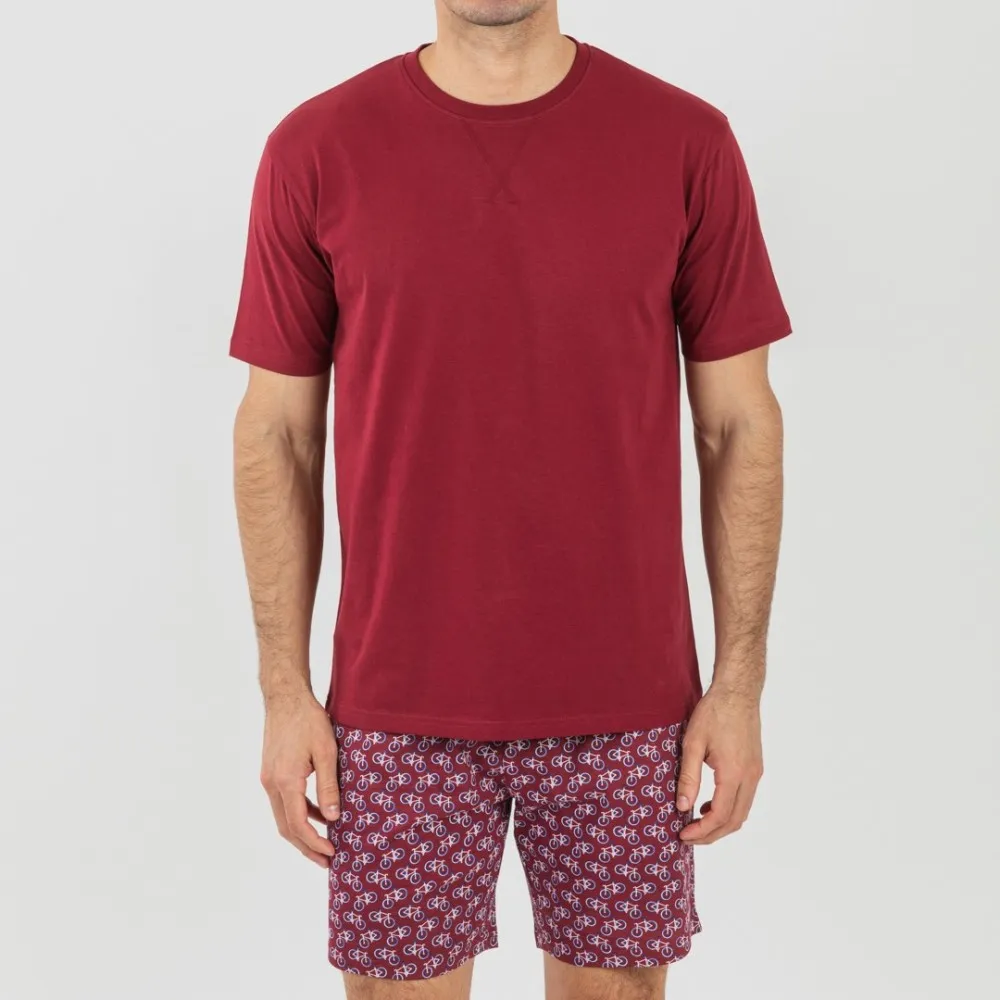 Pijama corto algodón hombre Benacity burdeos