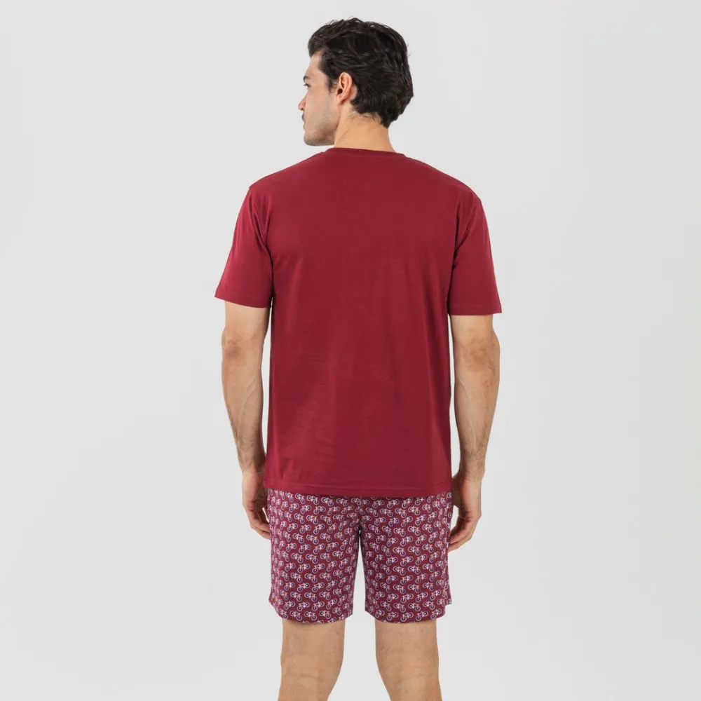 Pijama corto algodón hombre Benacity burdeos