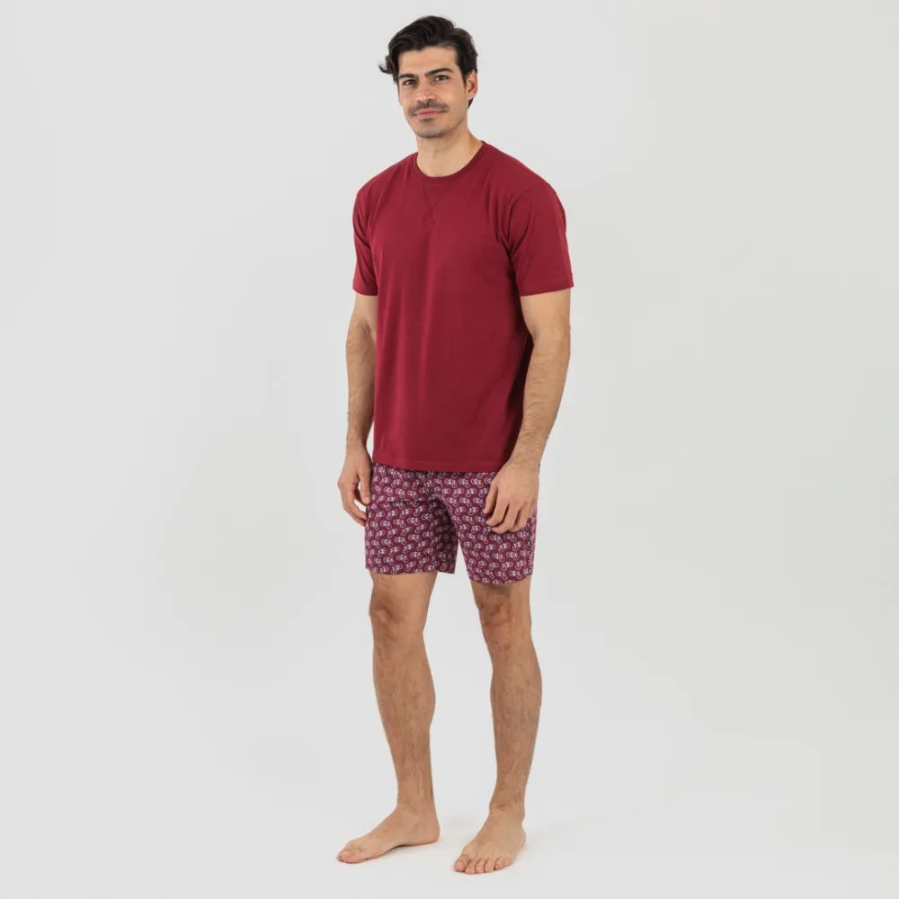 Pijama corto algodón hombre Benacity burdeos