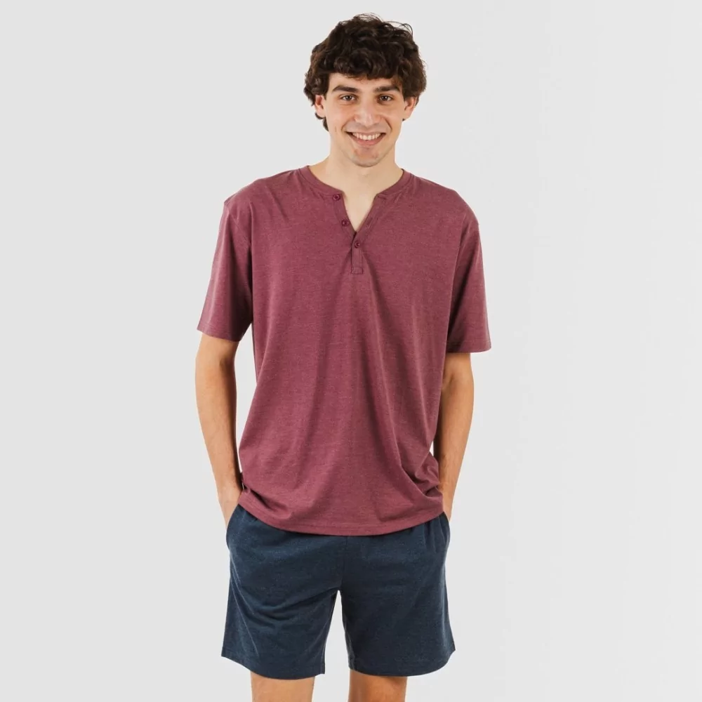 PIJAMA CORTO HOMBRE CON BOTONES BURDEOS  MARINO