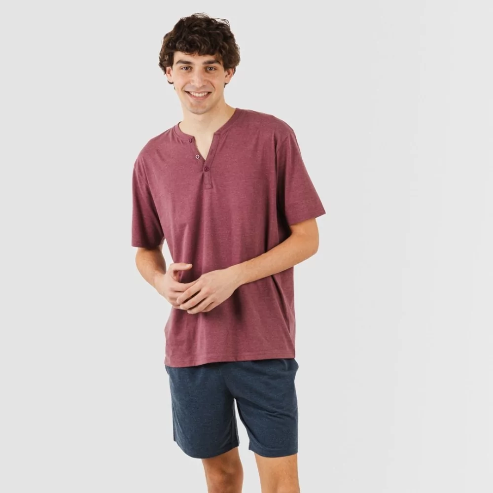PIJAMA CORTO HOMBRE CON BOTONES BURDEOS  MARINO