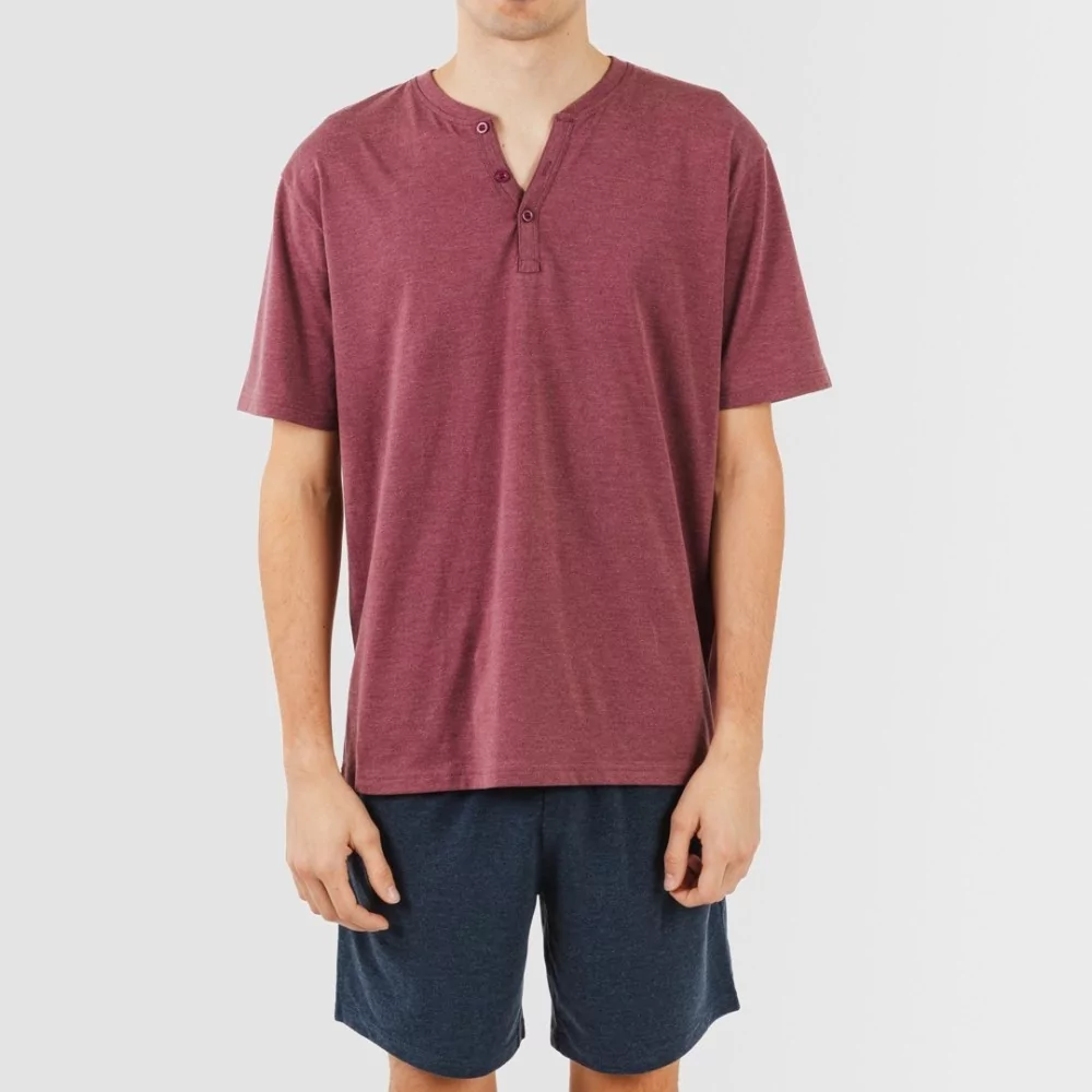 PIJAMA CORTO HOMBRE CON BOTONES BURDEOS  MARINO