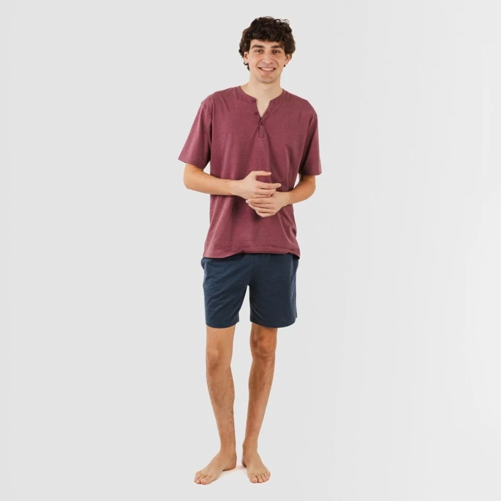 PIJAMA CORTO HOMBRE CON BOTONES BURDEOS  MARINO