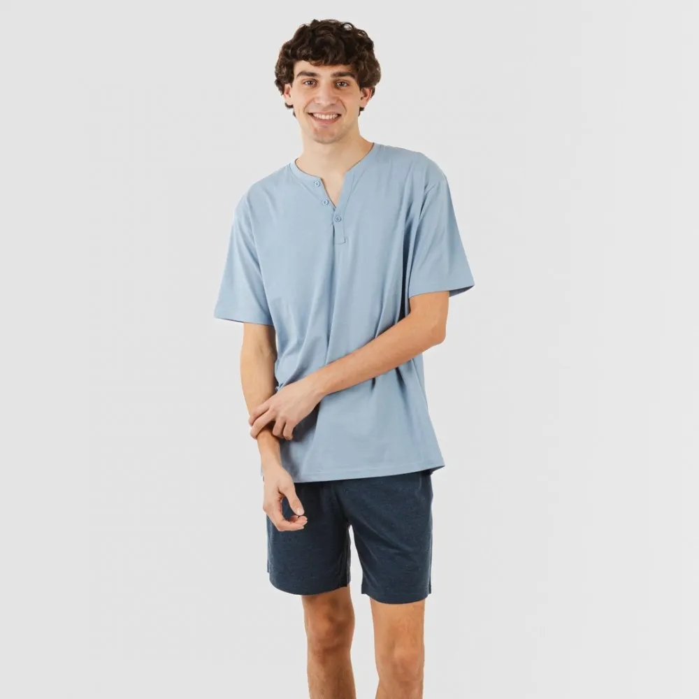 PIJAMA CORTO HOMBRE CON BOTONES INDIGO  MARINO