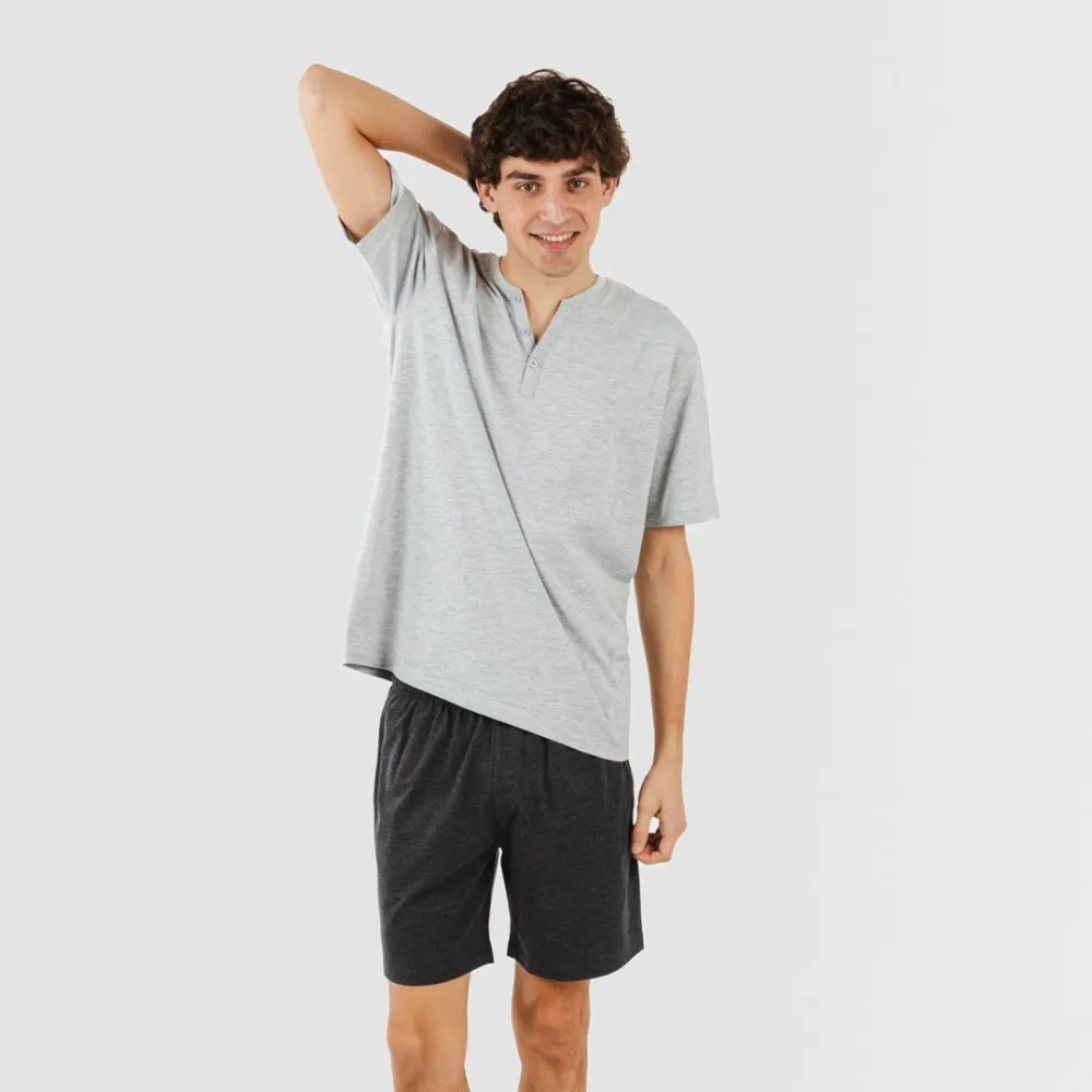 PIJAMA CORTO HOMBRE CON BOTONES PERLA  MARENGO