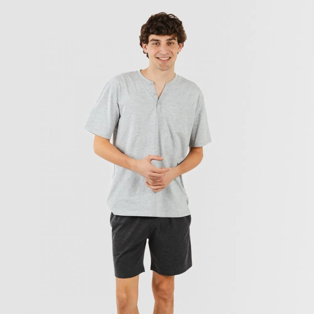 PIJAMA CORTO HOMBRE CON BOTONES PERLA  MARENGO
