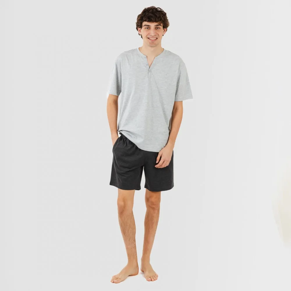 PIJAMA CORTO HOMBRE CON BOTONES PERLA  MARENGO