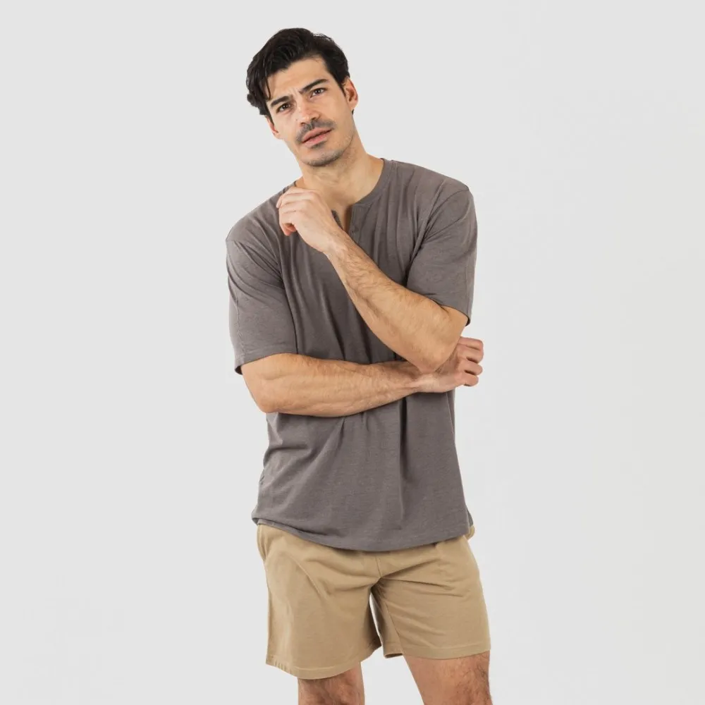 Pijama corto hombre con botones topo arena