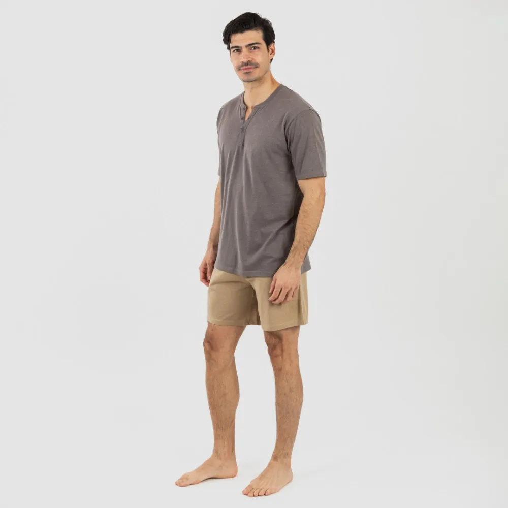 Pijama corto hombre con botones topo arena