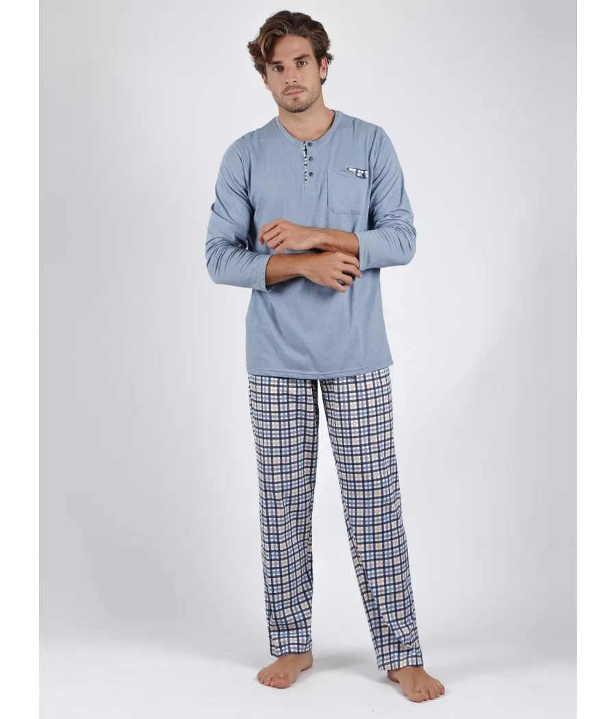 Pijama hombre largo Bluish verano Admas Classic cuadros algodón