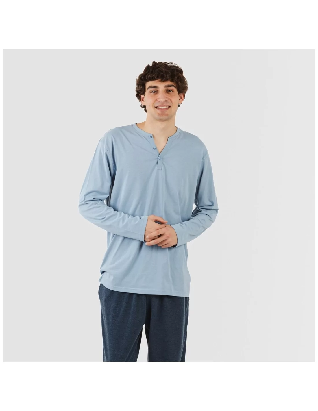 PIJAMA LARGO HOMBRE CON BOTONES INDIGO  MARINO