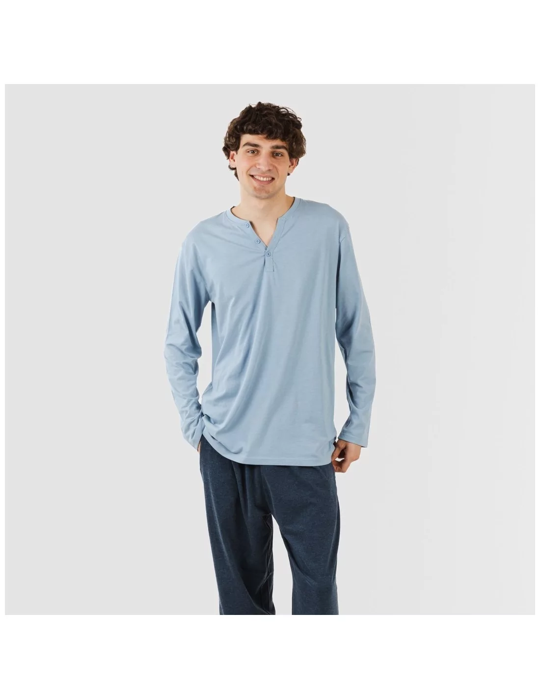 PIJAMA LARGO HOMBRE CON BOTONES INDIGO  MARINO