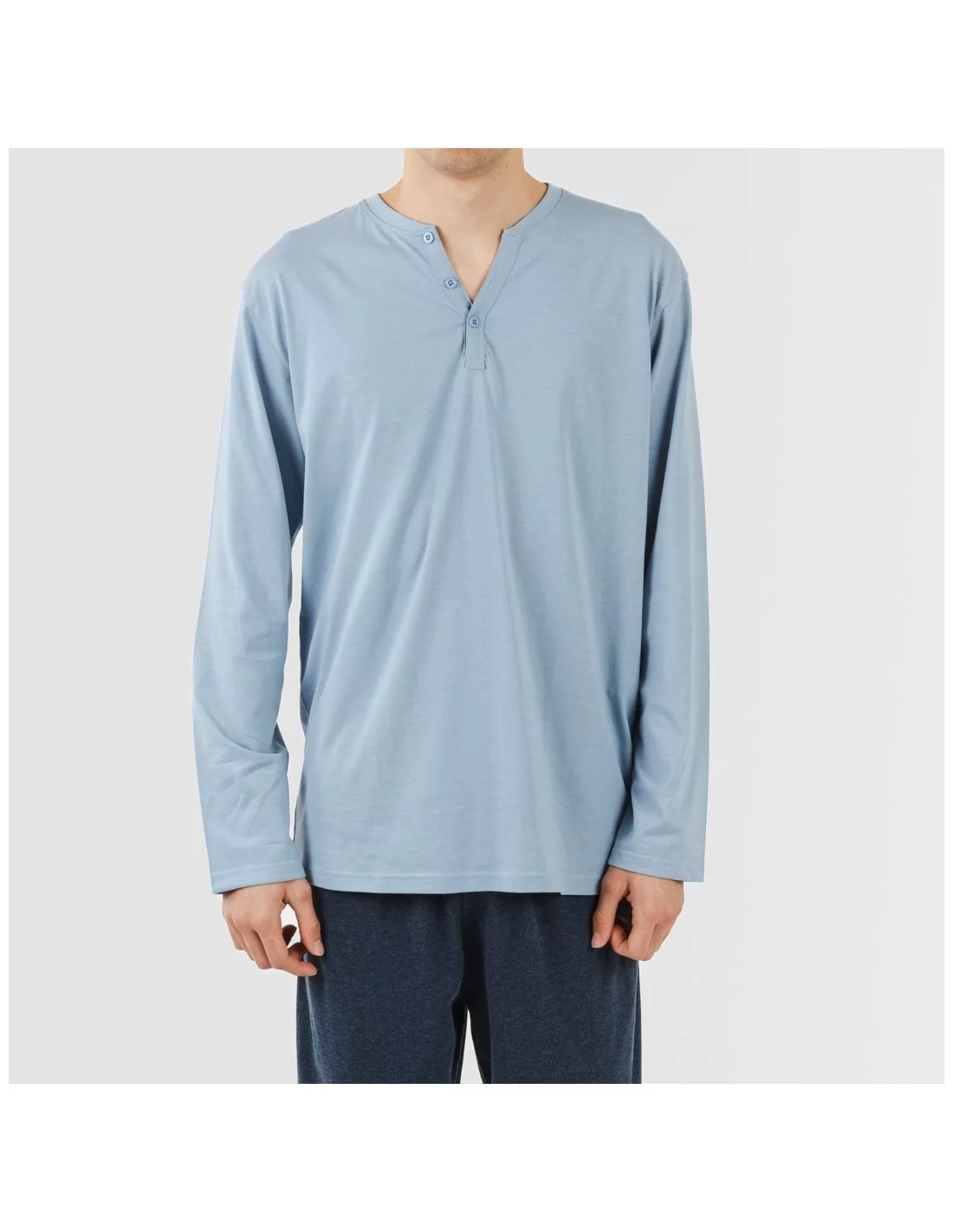 PIJAMA LARGO HOMBRE CON BOTONES INDIGO  MARINO