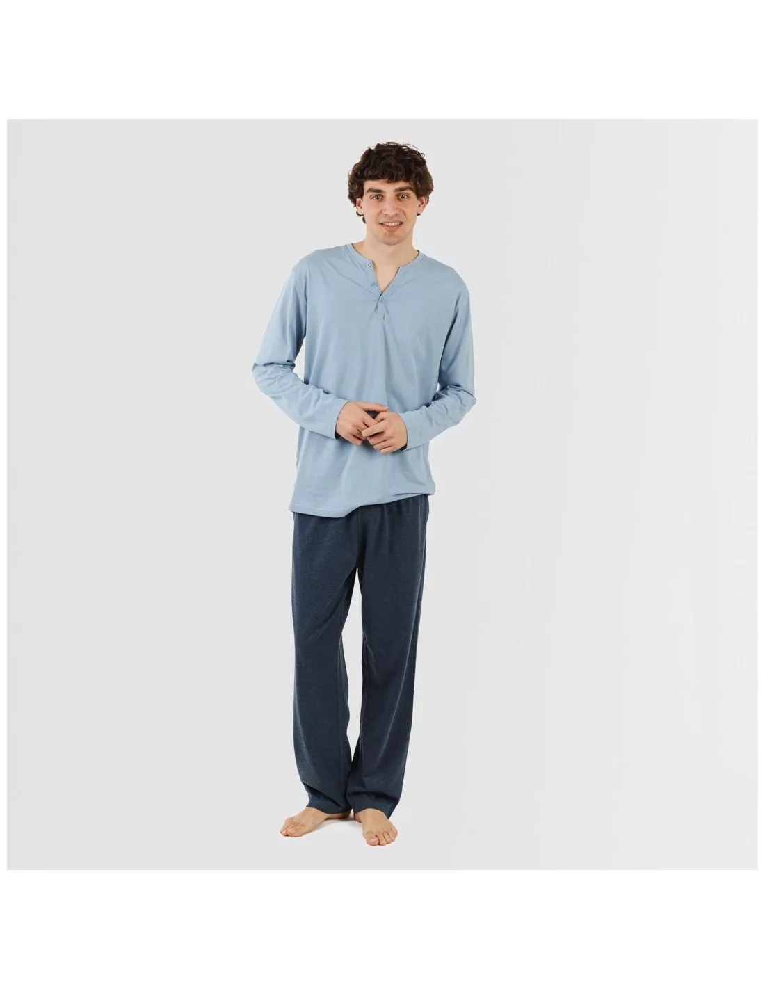 PIJAMA LARGO HOMBRE CON BOTONES INDIGO  MARINO