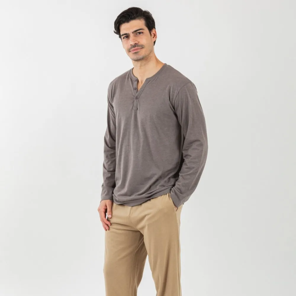 PIJAMA LARGO HOMBRE CON BOTONES TOPO  ARENA