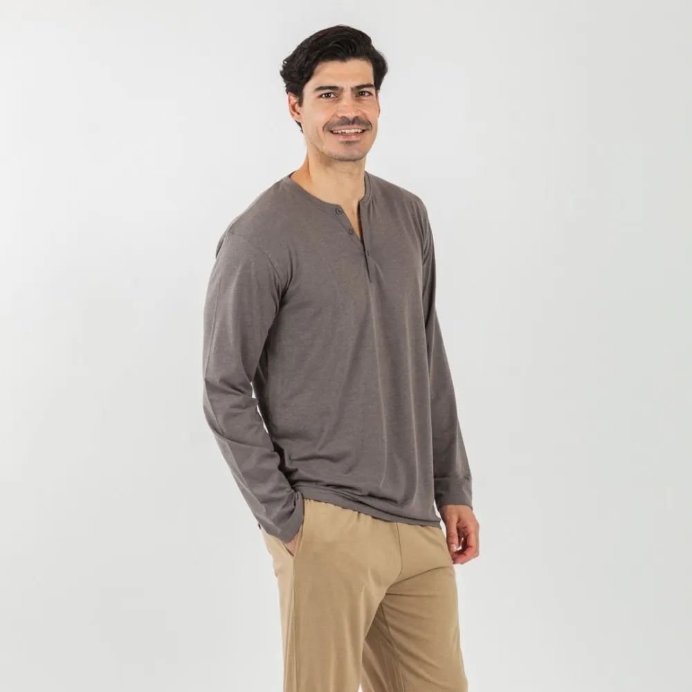 PIJAMA LARGO HOMBRE CON BOTONES TOPO  ARENA