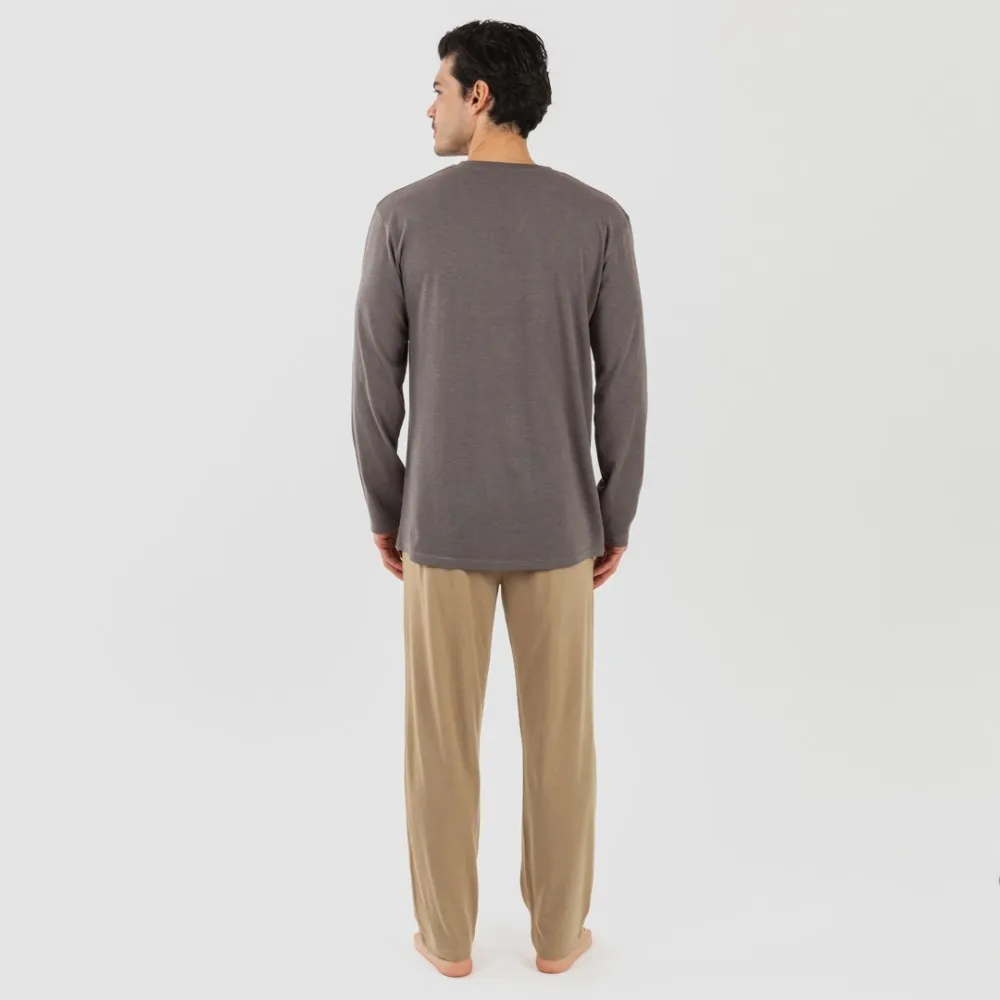 PIJAMA LARGO HOMBRE CON BOTONES TOPO  ARENA