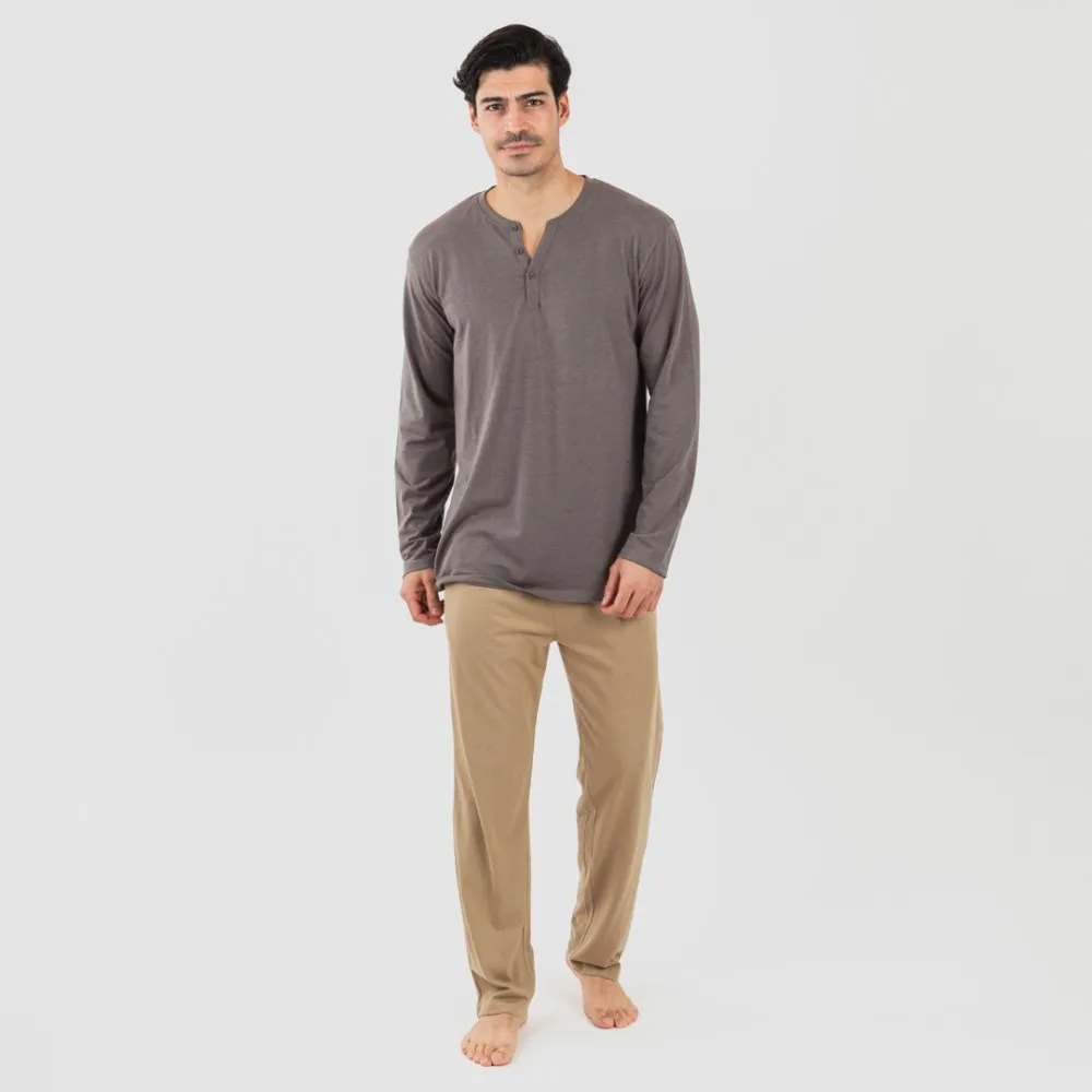 PIJAMA LARGO HOMBRE CON BOTONES TOPO  ARENA