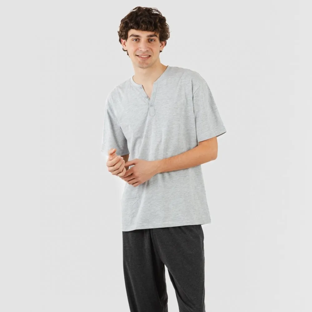 PIJAMA LARGO HOMBRE DE MANGA CORTA CON BOTON PERLA  MARENGO