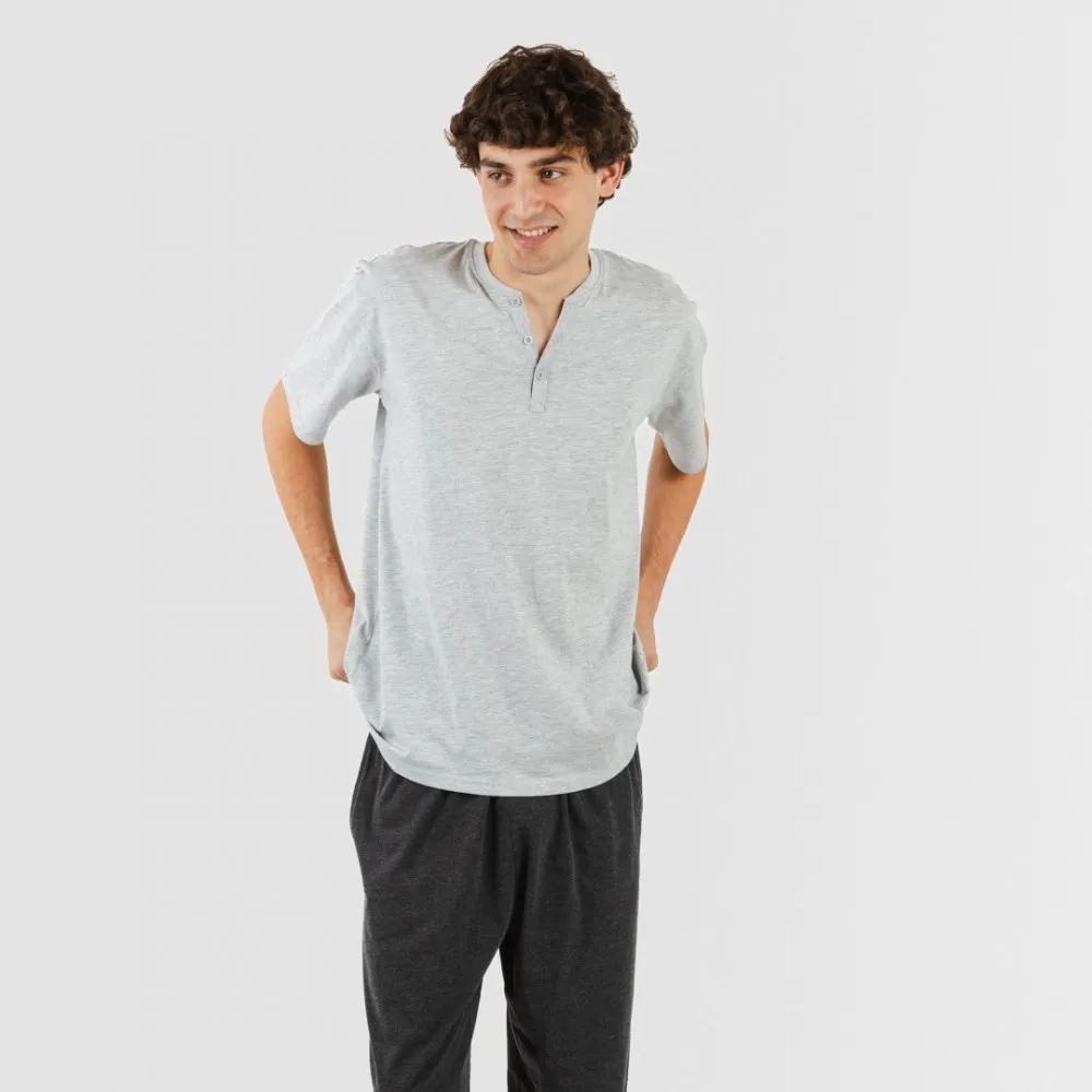 PIJAMA LARGO HOMBRE DE MANGA CORTA CON BOTON PERLA  MARENGO