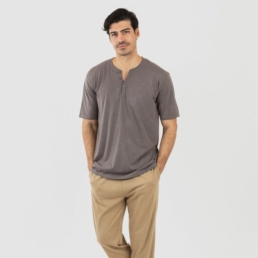 PIJAMA LARGO HOMBRE DE MANGA CORTA CON BOTóN TOPO  ARENA