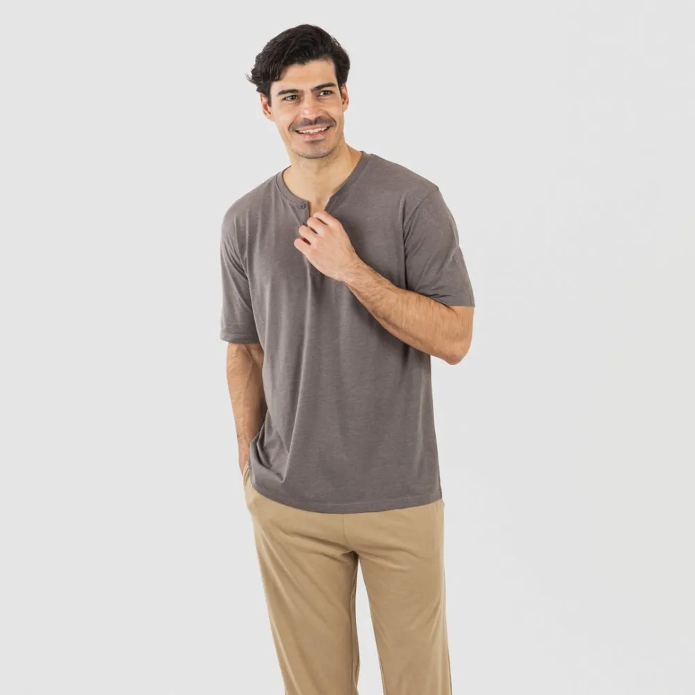 PIJAMA LARGO HOMBRE DE MANGA CORTA CON BOTóN TOPO  ARENA