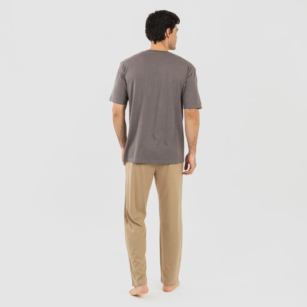 PIJAMA LARGO HOMBRE DE MANGA CORTA CON BOTóN TOPO  ARENA