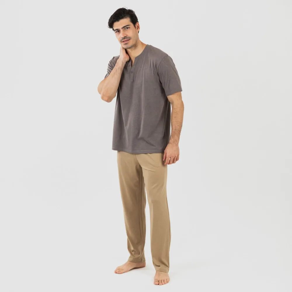 PIJAMA LARGO HOMBRE DE MANGA CORTA CON BOTóN TOPO  ARENA