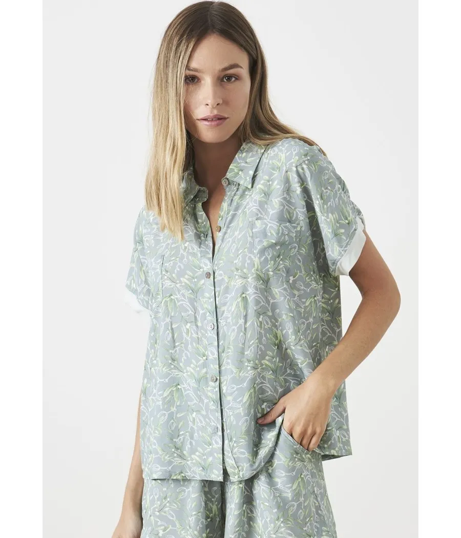 Pijama manga corta Pantalón largo verano mujer J&J Brothers verde Floral bolsillos viscosa