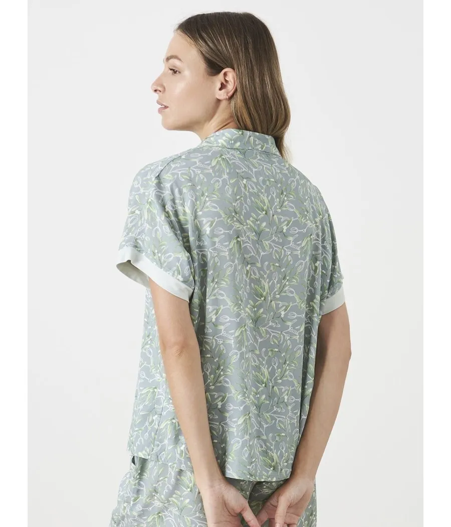 Pijama manga corta Pantalón largo verano mujer J&J Brothers verde Floral bolsillos viscosa