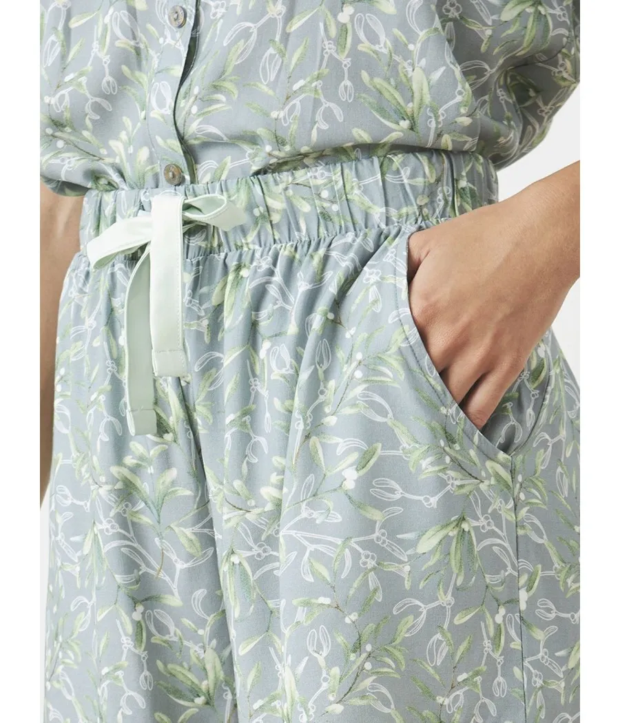 Pijama manga corta Pantalón largo verano mujer J&J Brothers verde Floral bolsillos viscosa