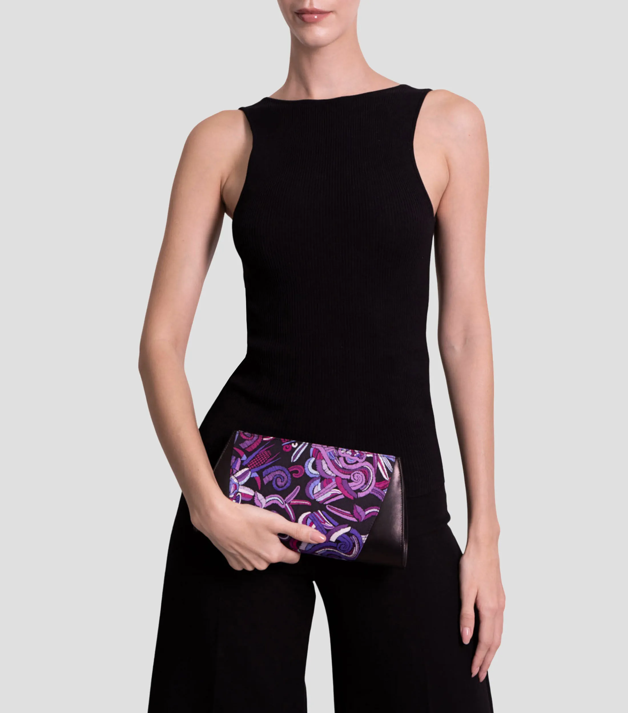 Pineda Covalin Bolso Clutch Quetzalcóatl morado en seda Mujer