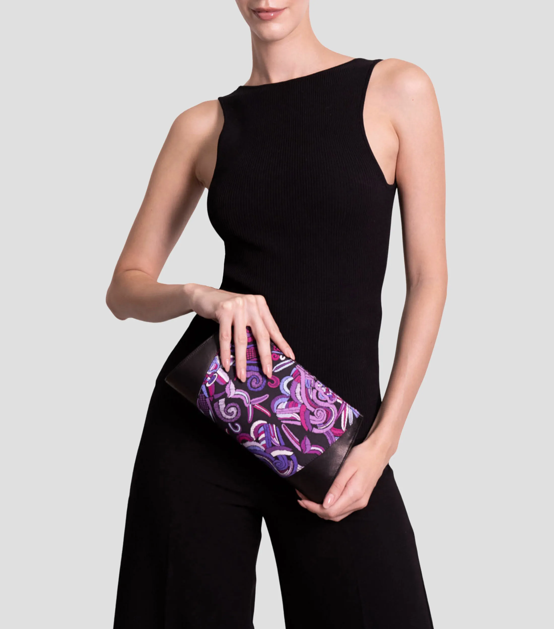 Pineda Covalin Bolso Clutch Quetzalcóatl morado en seda Mujer