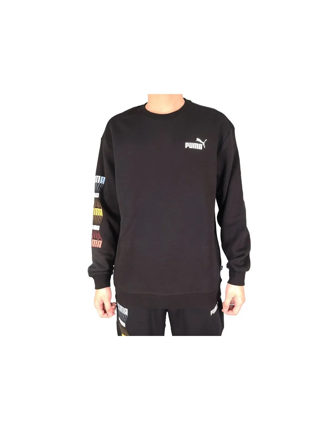 Sudadera Puma Repeat Graphic Crew negro Hombre