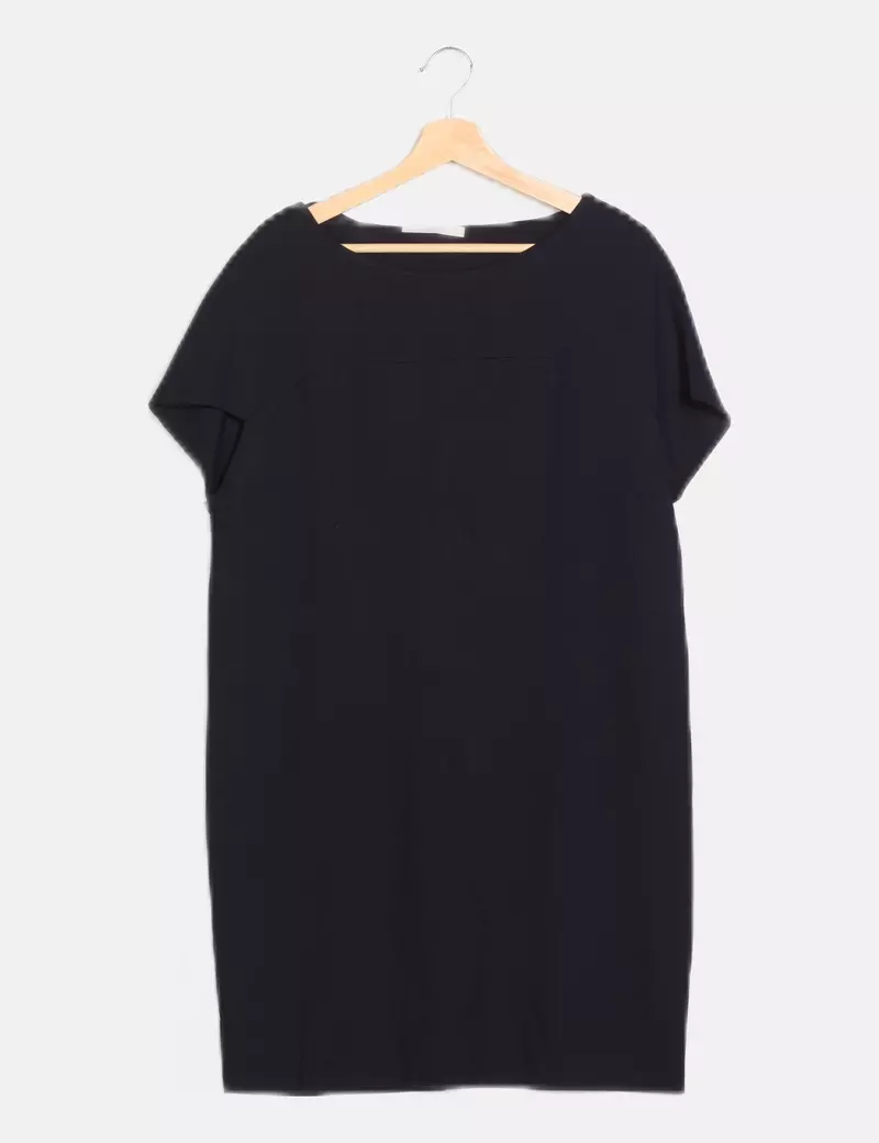 Uterqüe Vestido azul marino liso