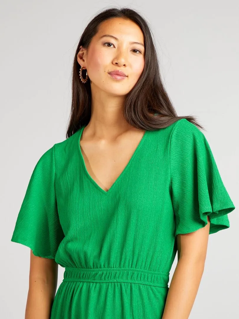 VESTIDO CORTO ESTAMPADO CON VOLANTES  VERDE