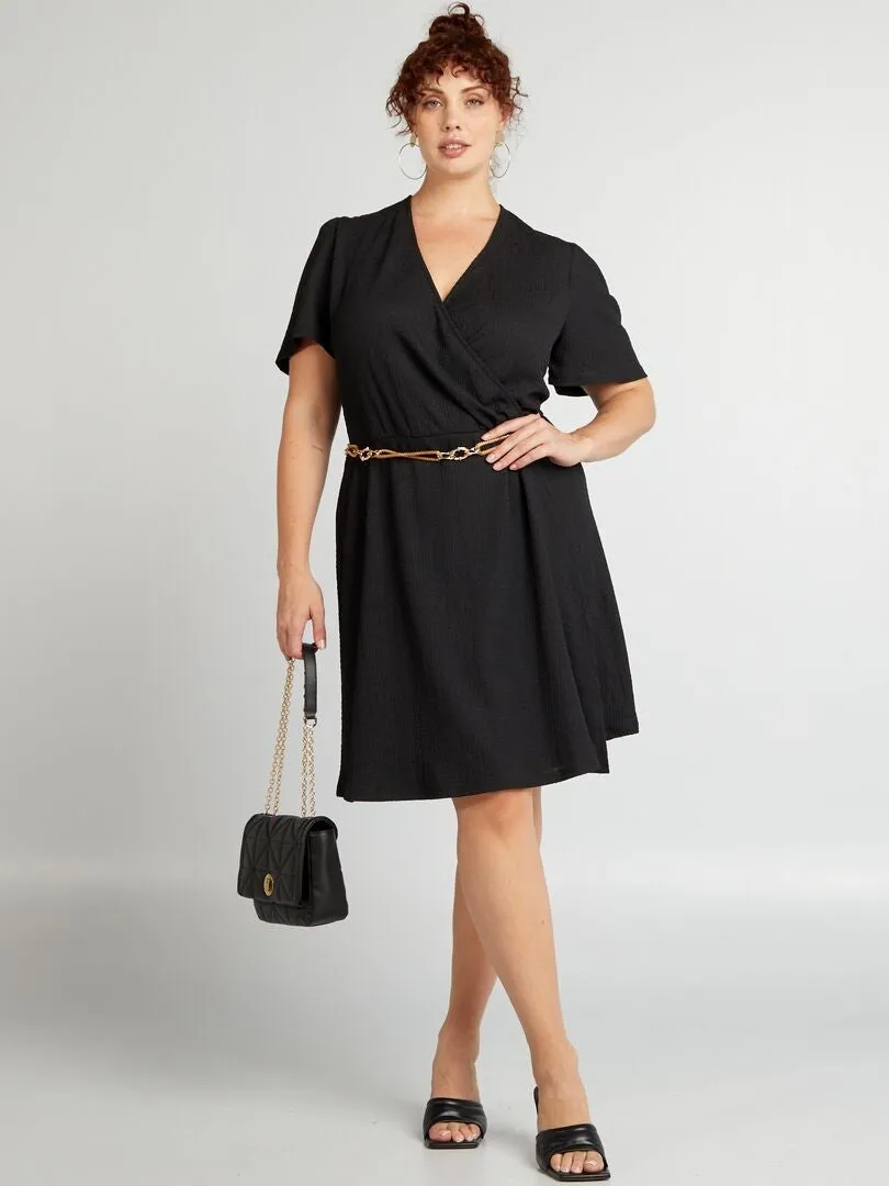 VESTIDO CRUZADO DE CREPé ESTAMPADO  NEGRO